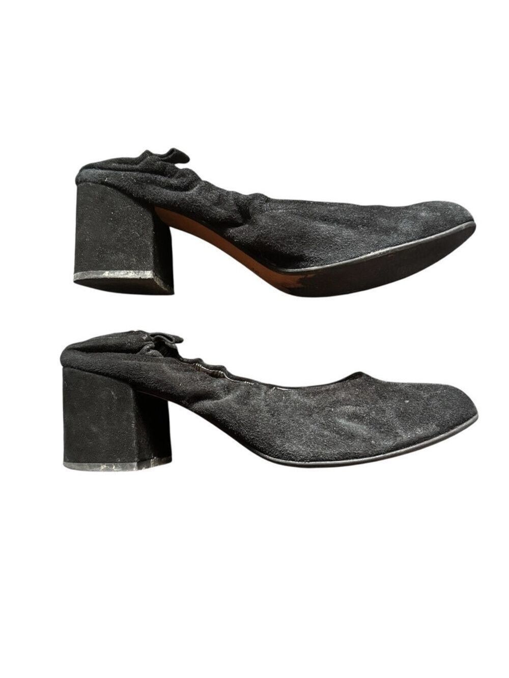 Black Heels with 2.5” Block Heel and Minimalist Design Faux Suede Size 39